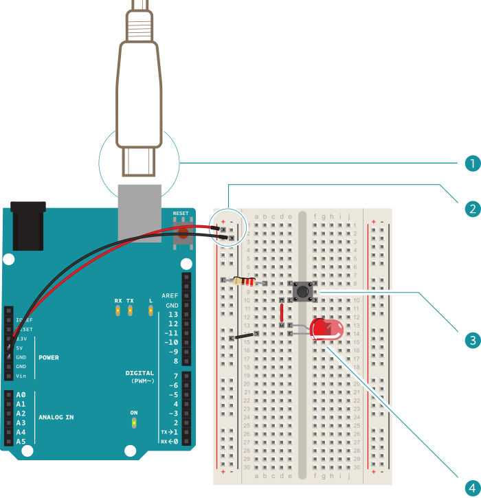 Circuito con pulsante e LED